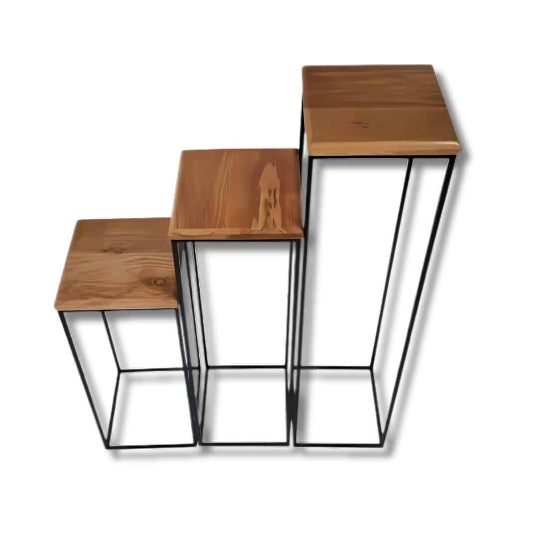 Ensemble de trois éléments décoratifs pour entrée et salon en acier et bois fraké