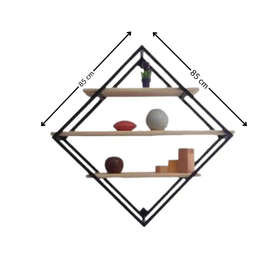 Étagère murale décorative en acier & bois de frêne – Design losange