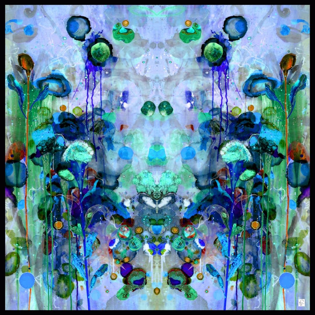 Foulard bleu en soie naturelle "Faint illusions"