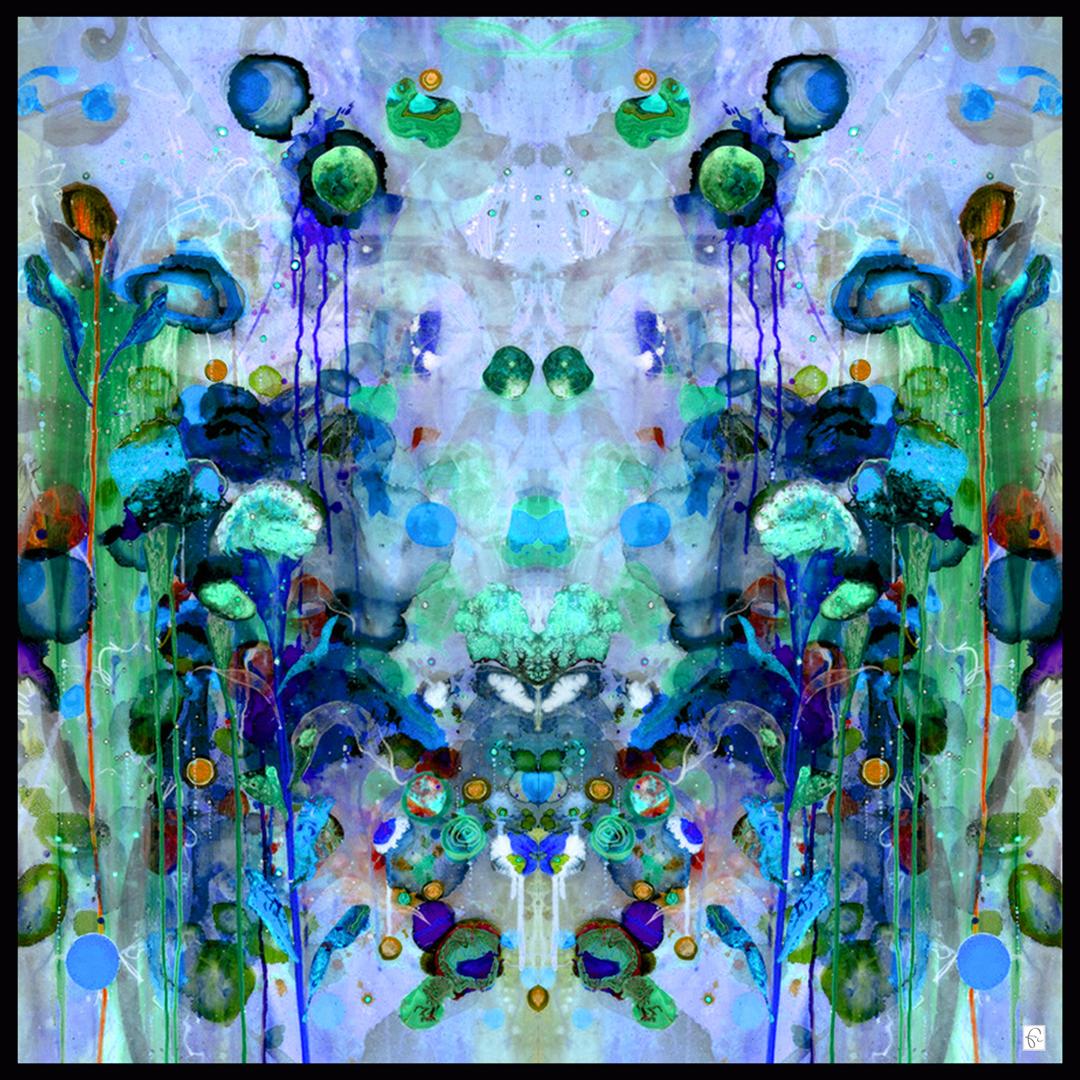 Blue natural silk scarf "Faint illusions"