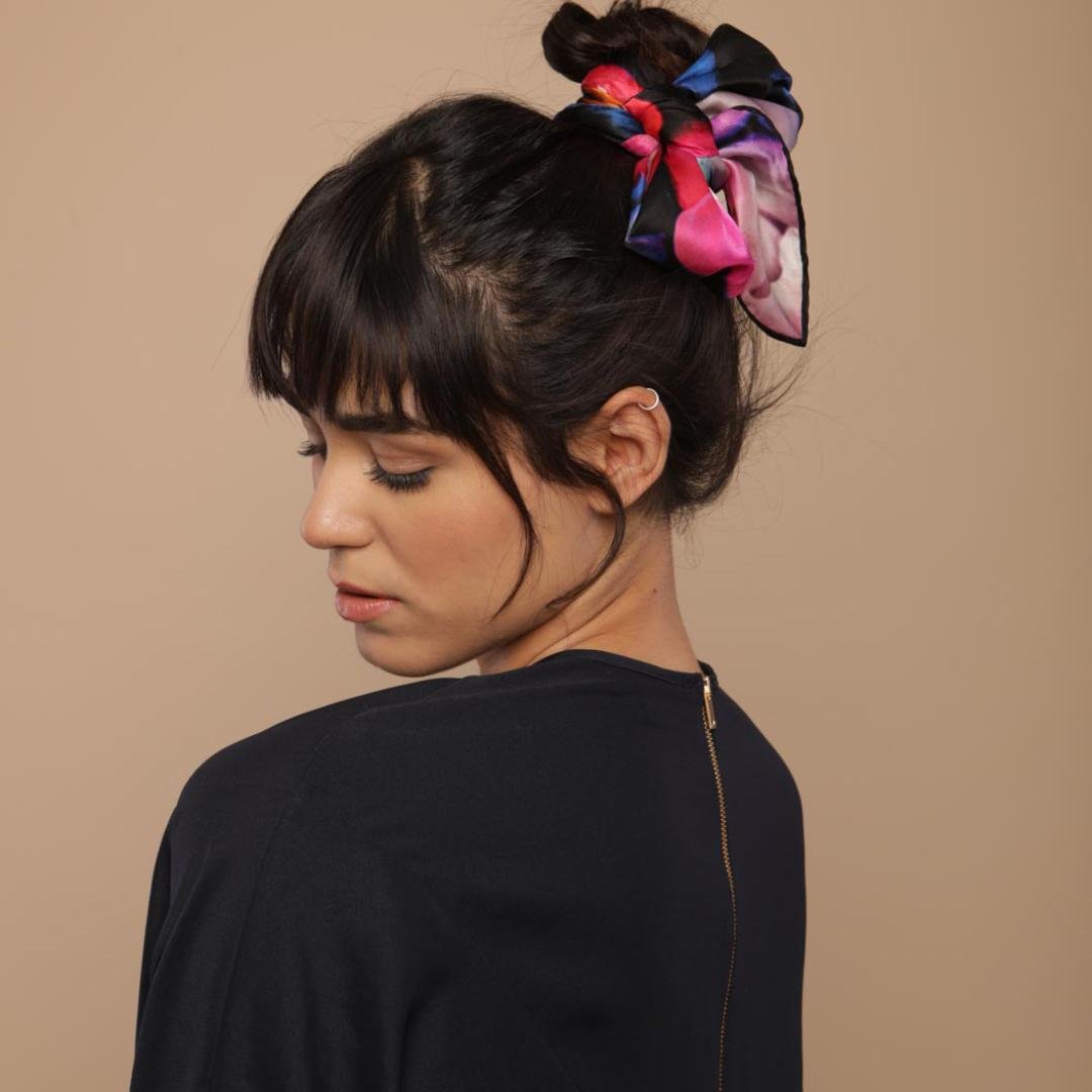 Blue natural silk scarf "From the inception"