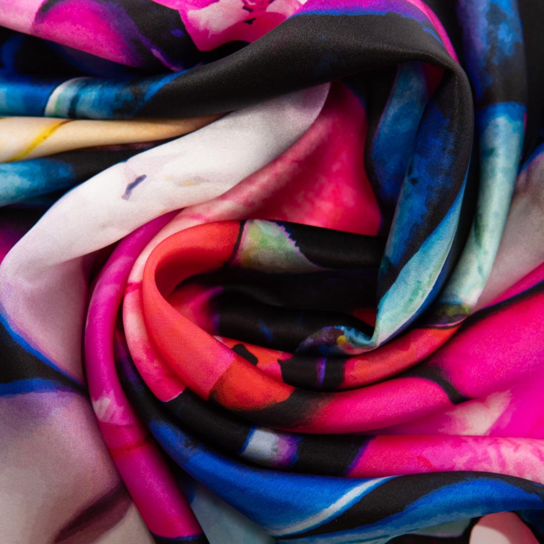 Blue natural silk scarf "From the inception"