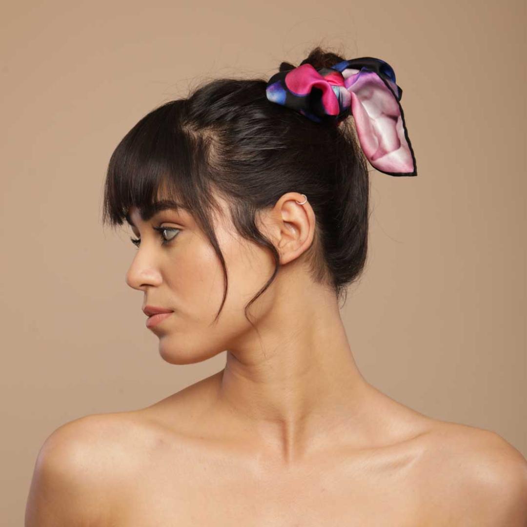 Blue natural silk scarf "From the inception"