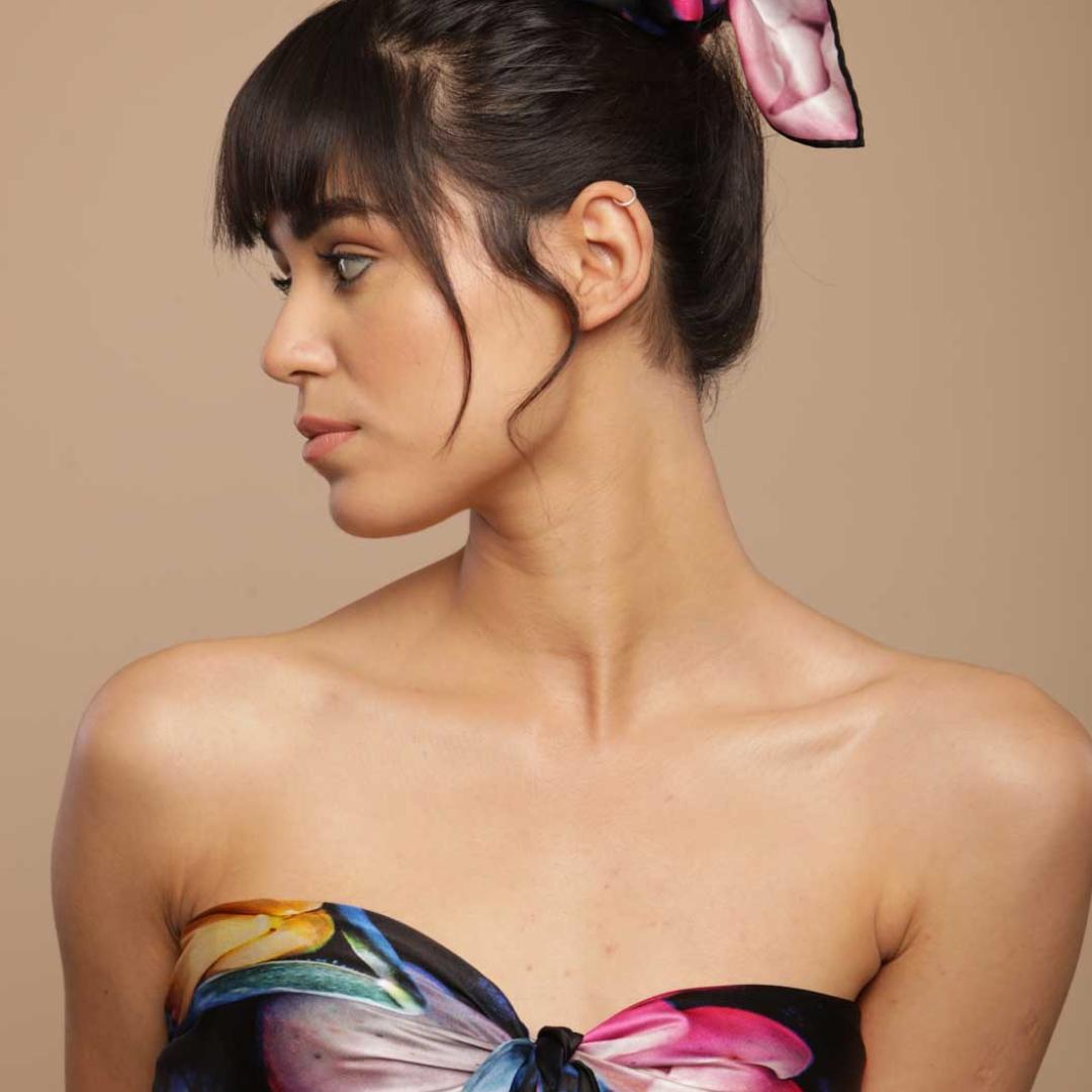 Blue natural silk scarf "From the inception"