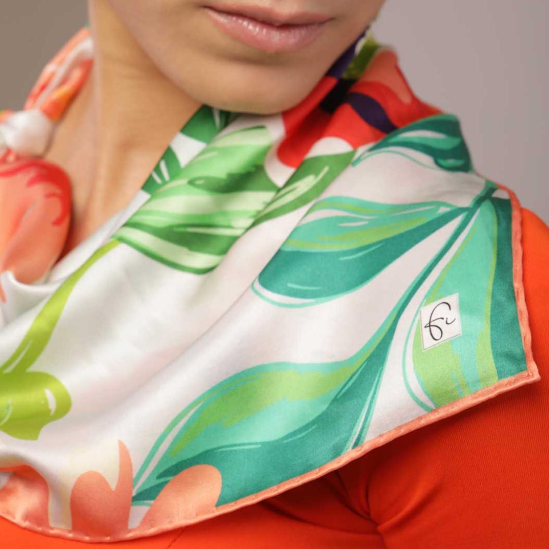 Fairy tales idyll natural silk scarf in orange