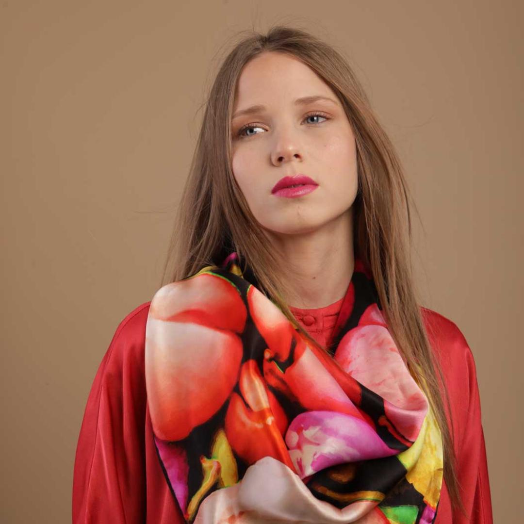 Natural silk scarf in pink "From the inception"