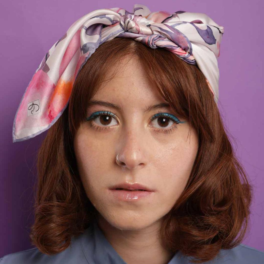 Aubergine scarf in natural silk "Fullfilled intentions"