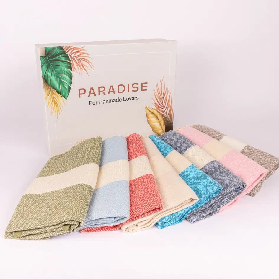 Set de 2 Foutas tunisienne Zigzag 100% coton Bleue & Grège