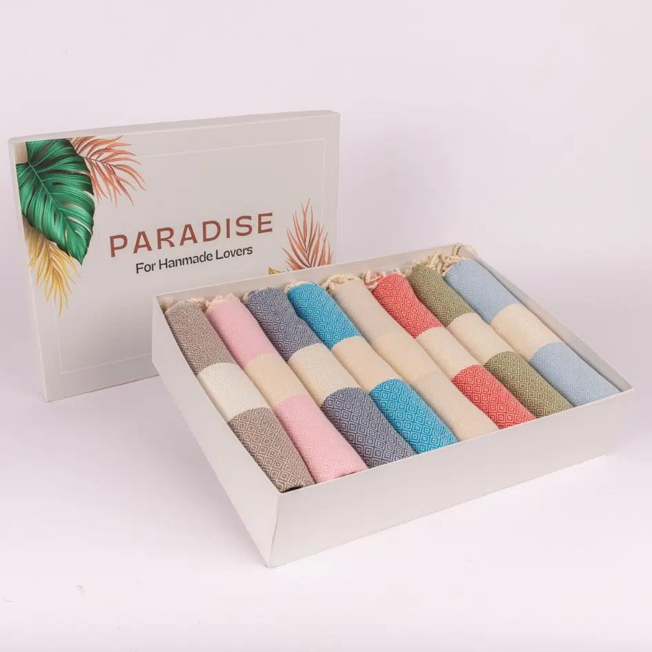 Set de 2 Foutas tunisienne Zigzag 100% coton Bleue & Grège