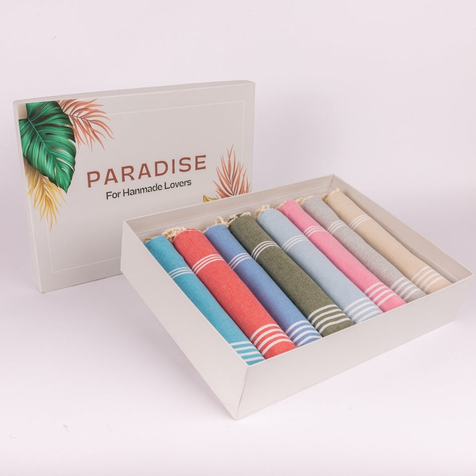 Lot de 2 foutas style Bali bleu ciel et rose pêche
