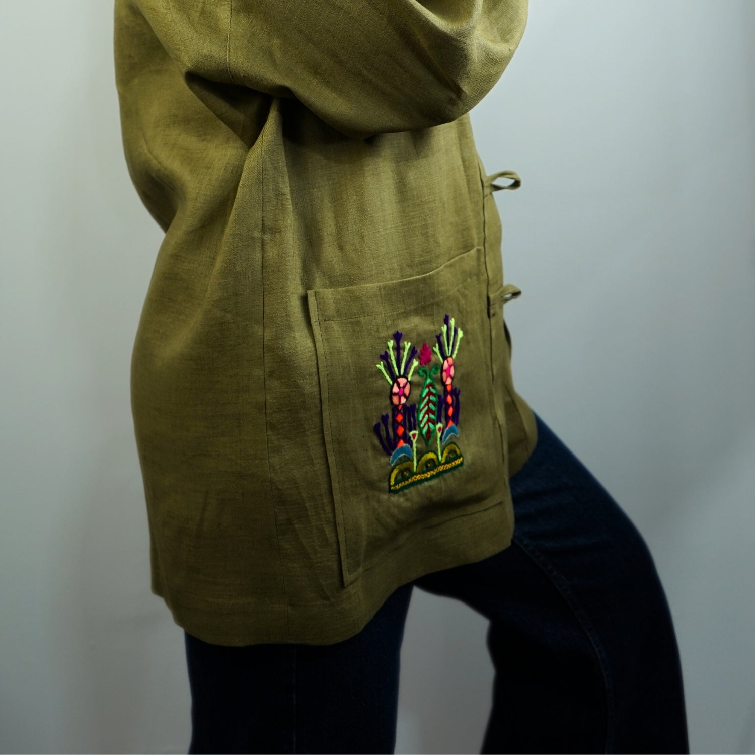 Gilet dengri lin olive Amazigh