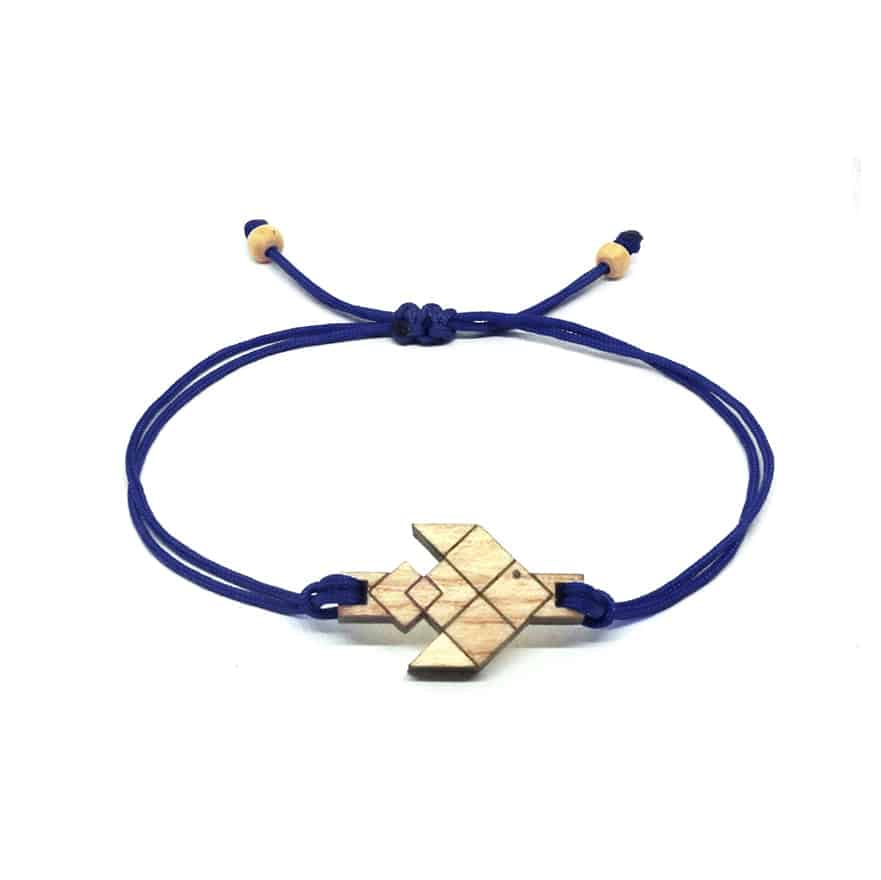 Adjustable Cord Bracelet with Solid Wood Flying Fish Pendant