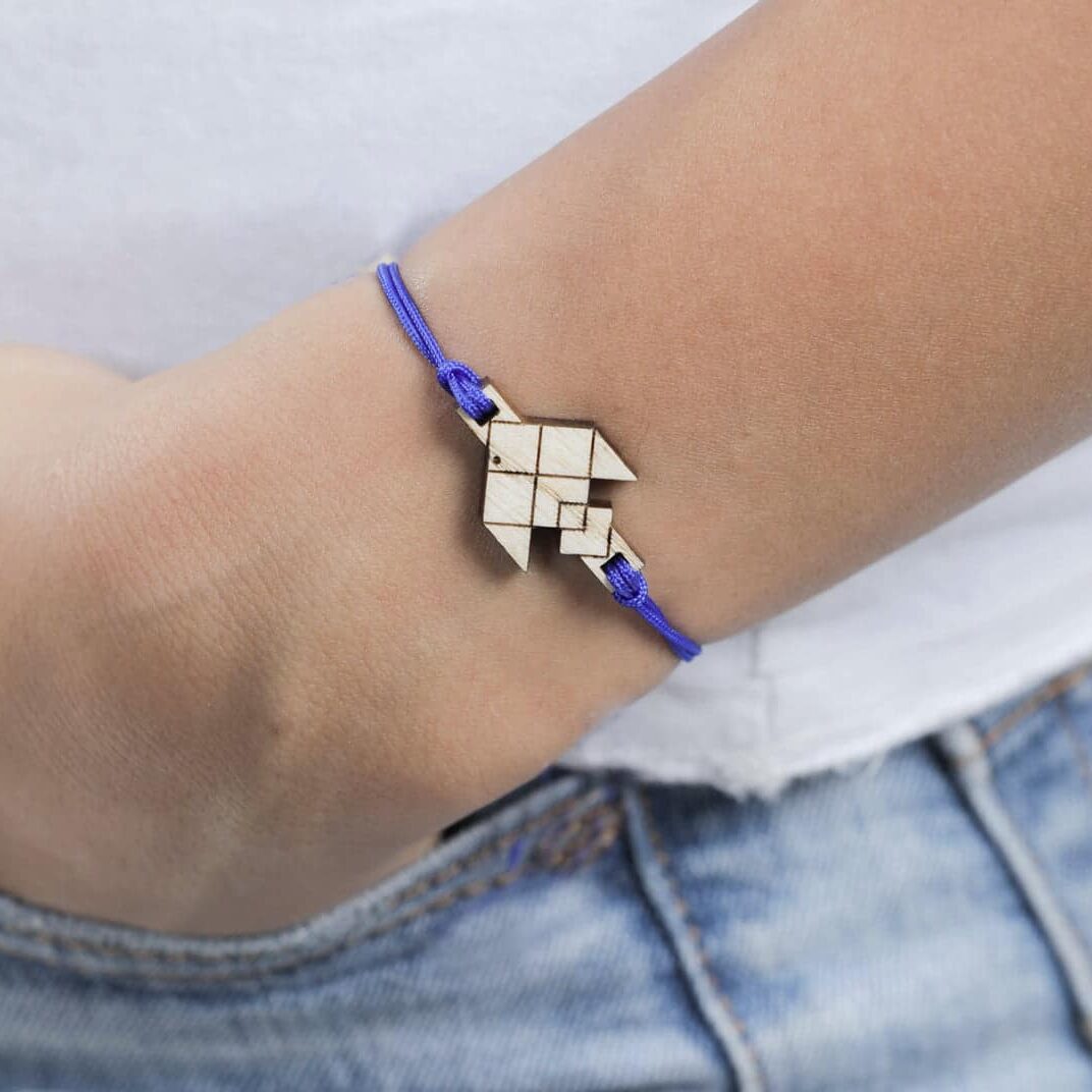 Adjustable Cord Bracelet with Solid Wood Flying Fish Pendant
