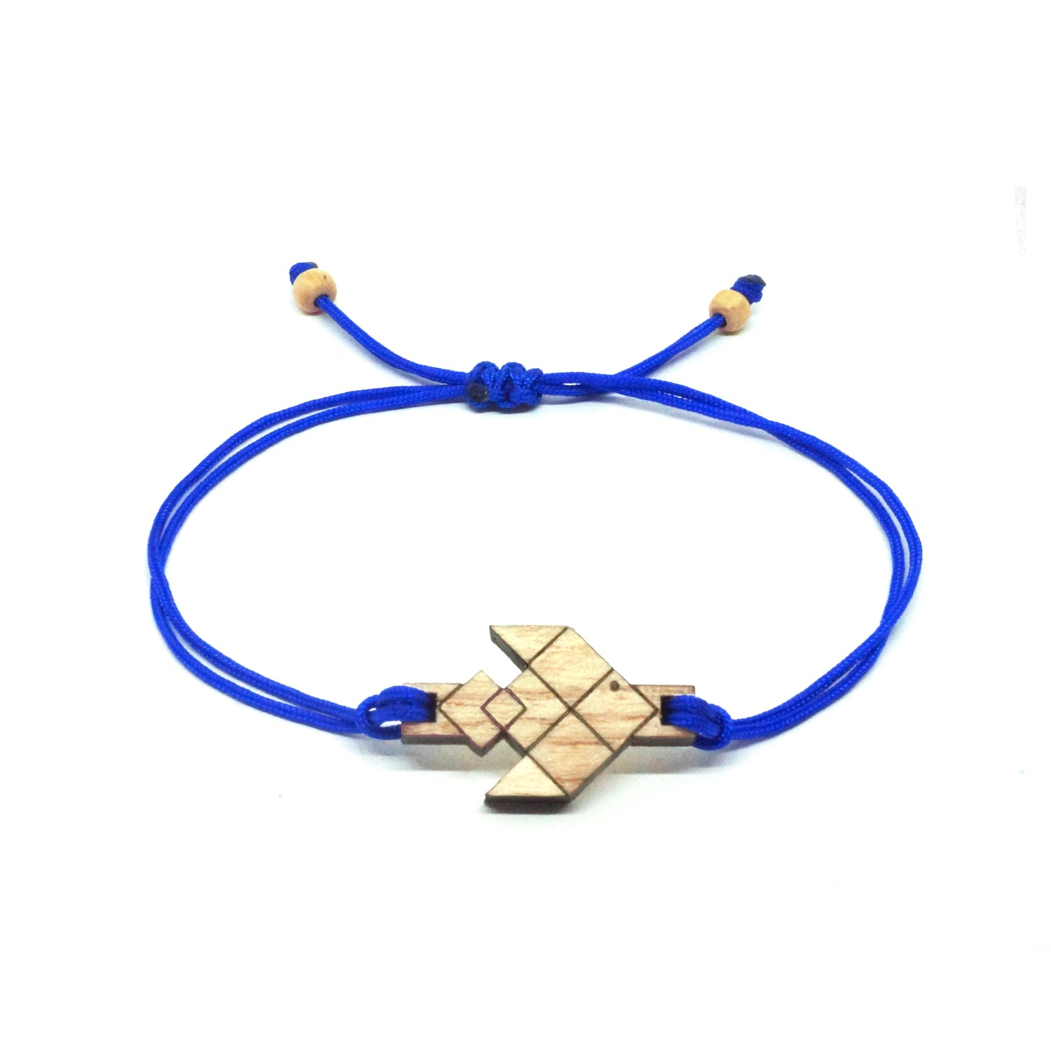 Adjustable Cord Bracelet with Solid Wood Flying Fish Pendant