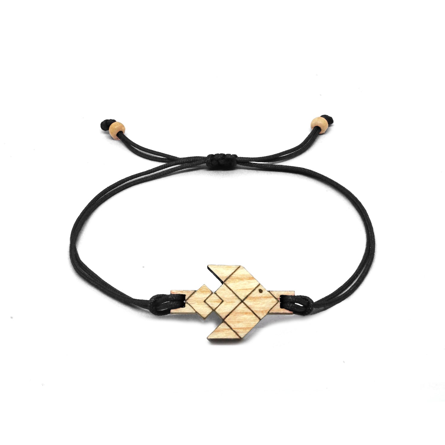 Adjustable Cord Bracelet with Solid Wood Flying Fish Pendant