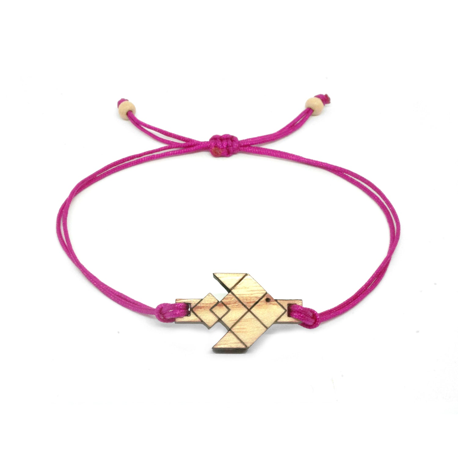 Adjustable Cord Bracelet with Solid Wood Flying Fish Pendant