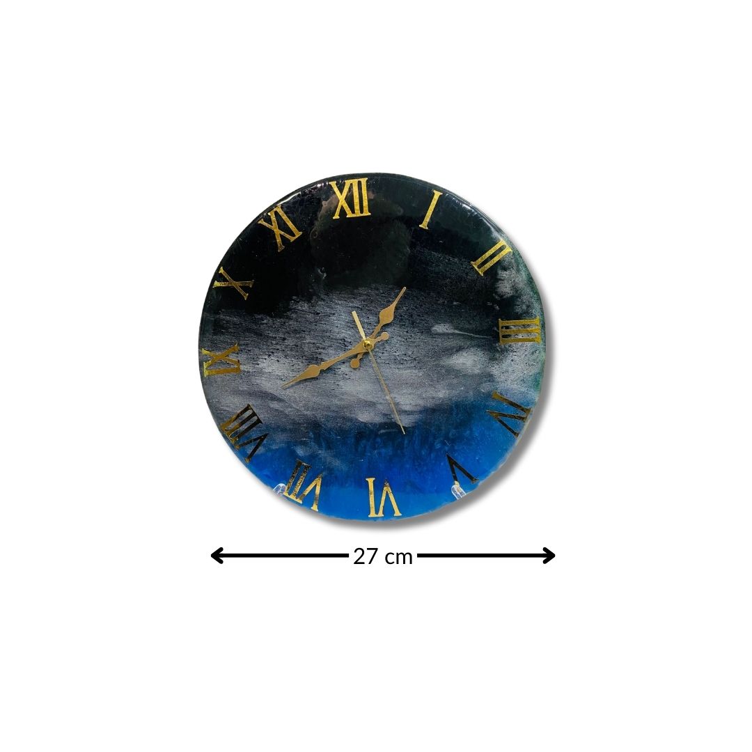 Horloge murale bleu marine & noir en résine et bois (27 cm)