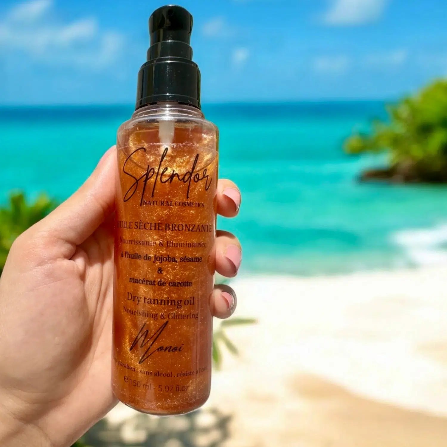 Huile sèche paillété bronzonte à base du Monoï