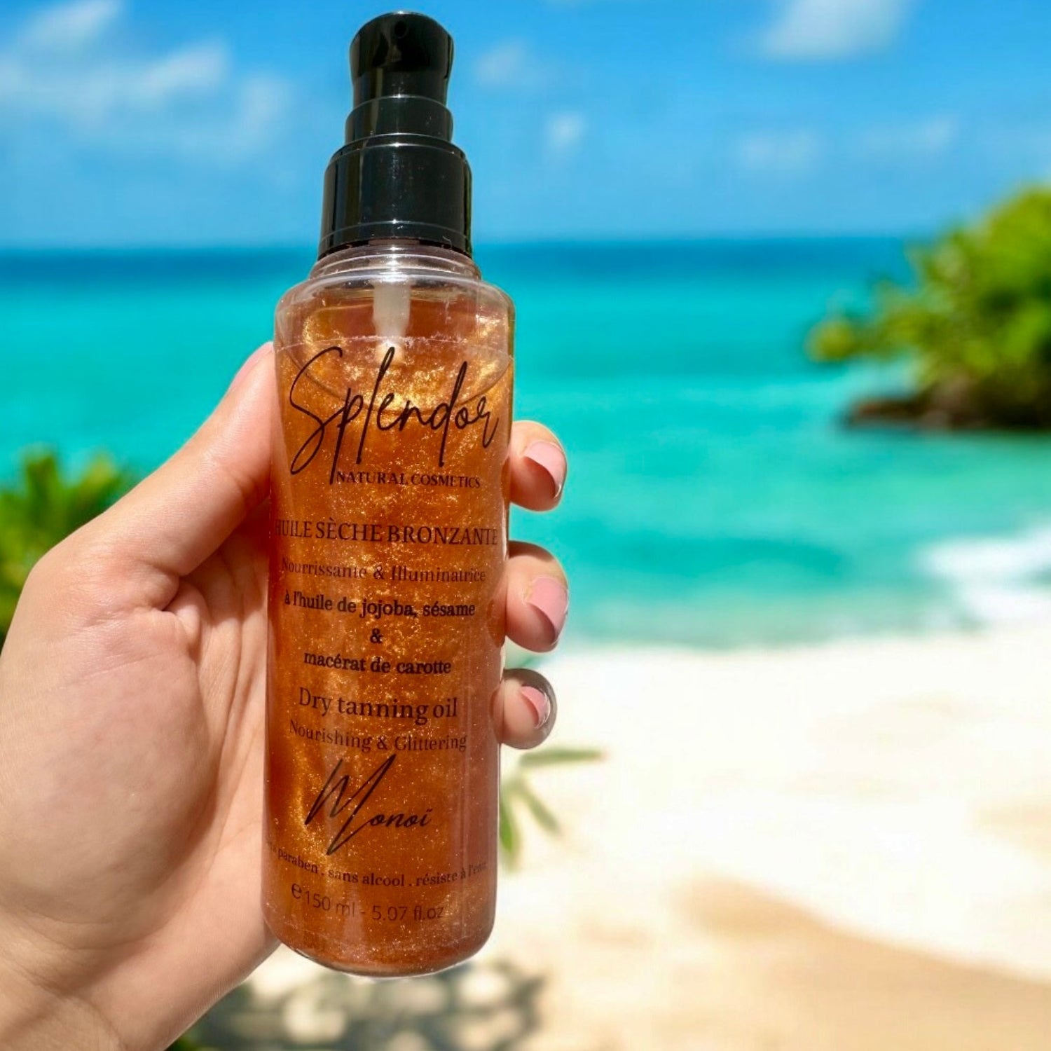 Huile sèche paillété bronzonte à base du Monoï