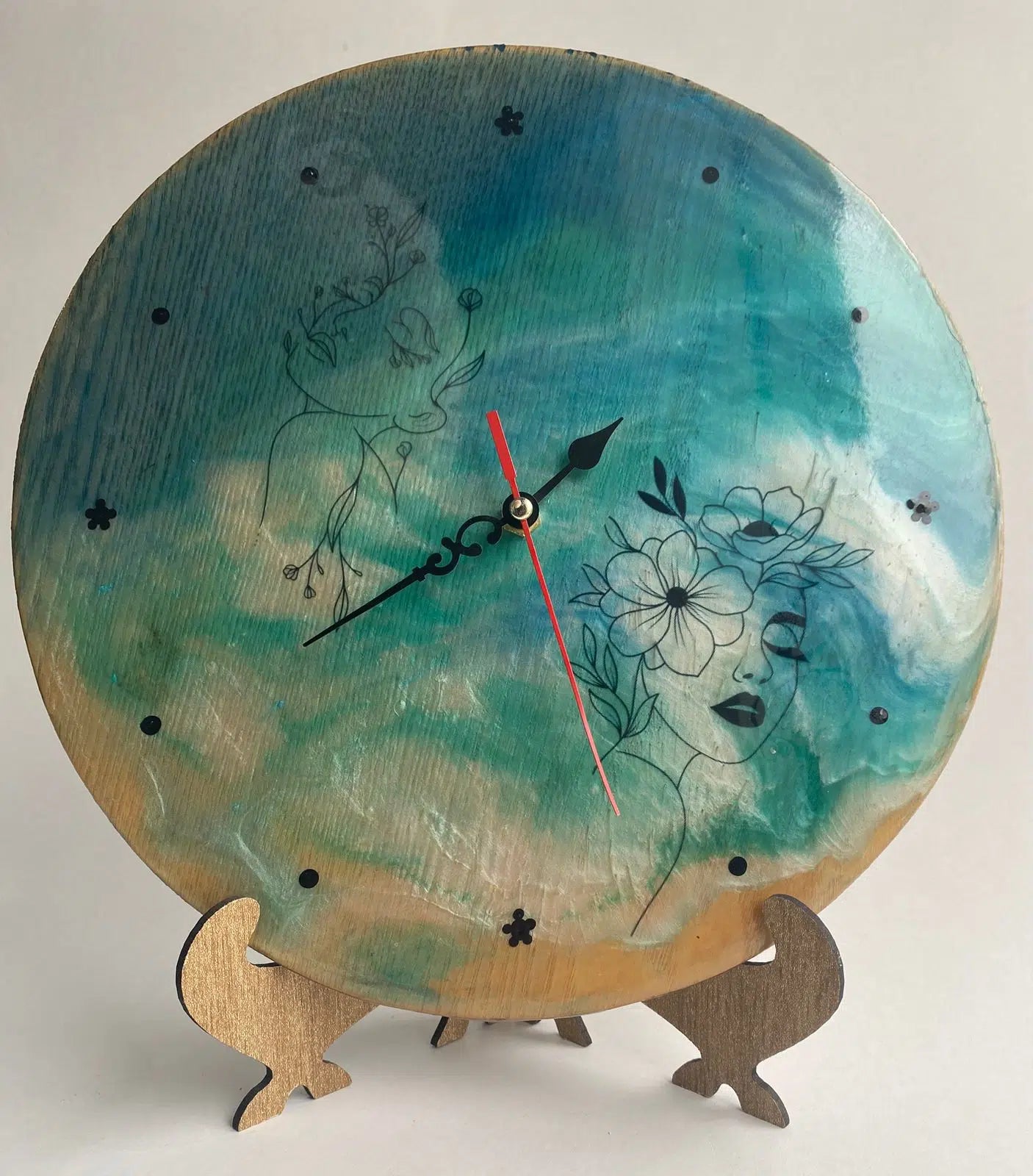 Tableau horloge en Bleu Abstrait - Bois et résine - 27 / 27 cm