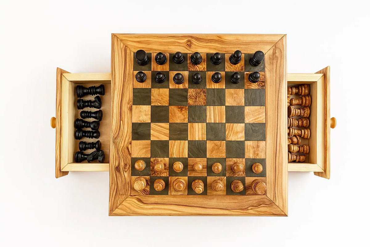 Échiquier en Bois d'Olivier Unique - Artisanat Élégant