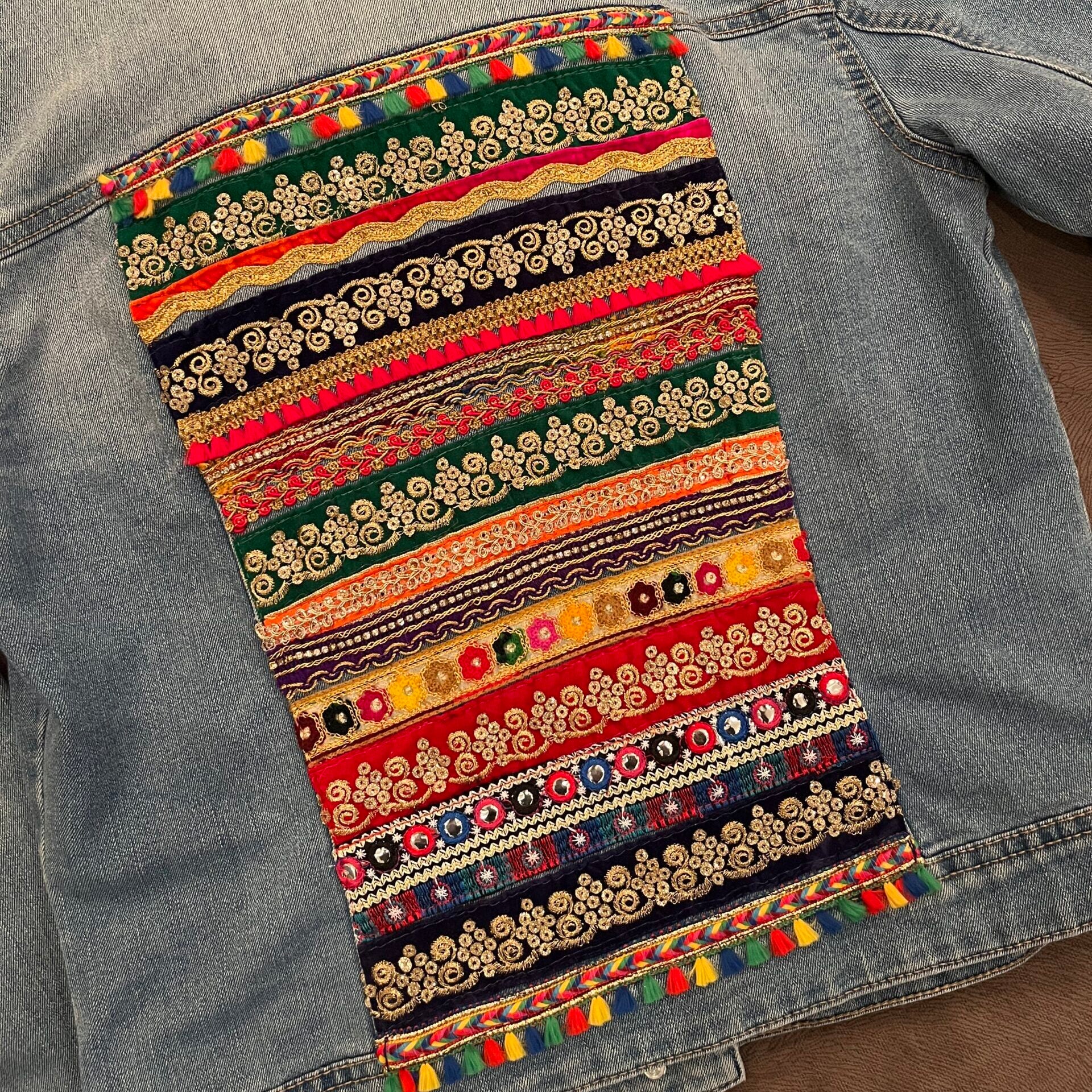 Upcycled denim jacket with unique details – Size S