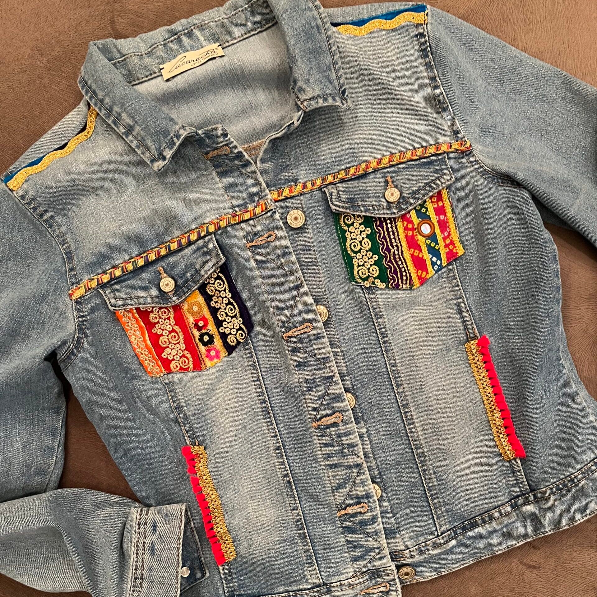 Upcycled denim jacket with unique details – Size S