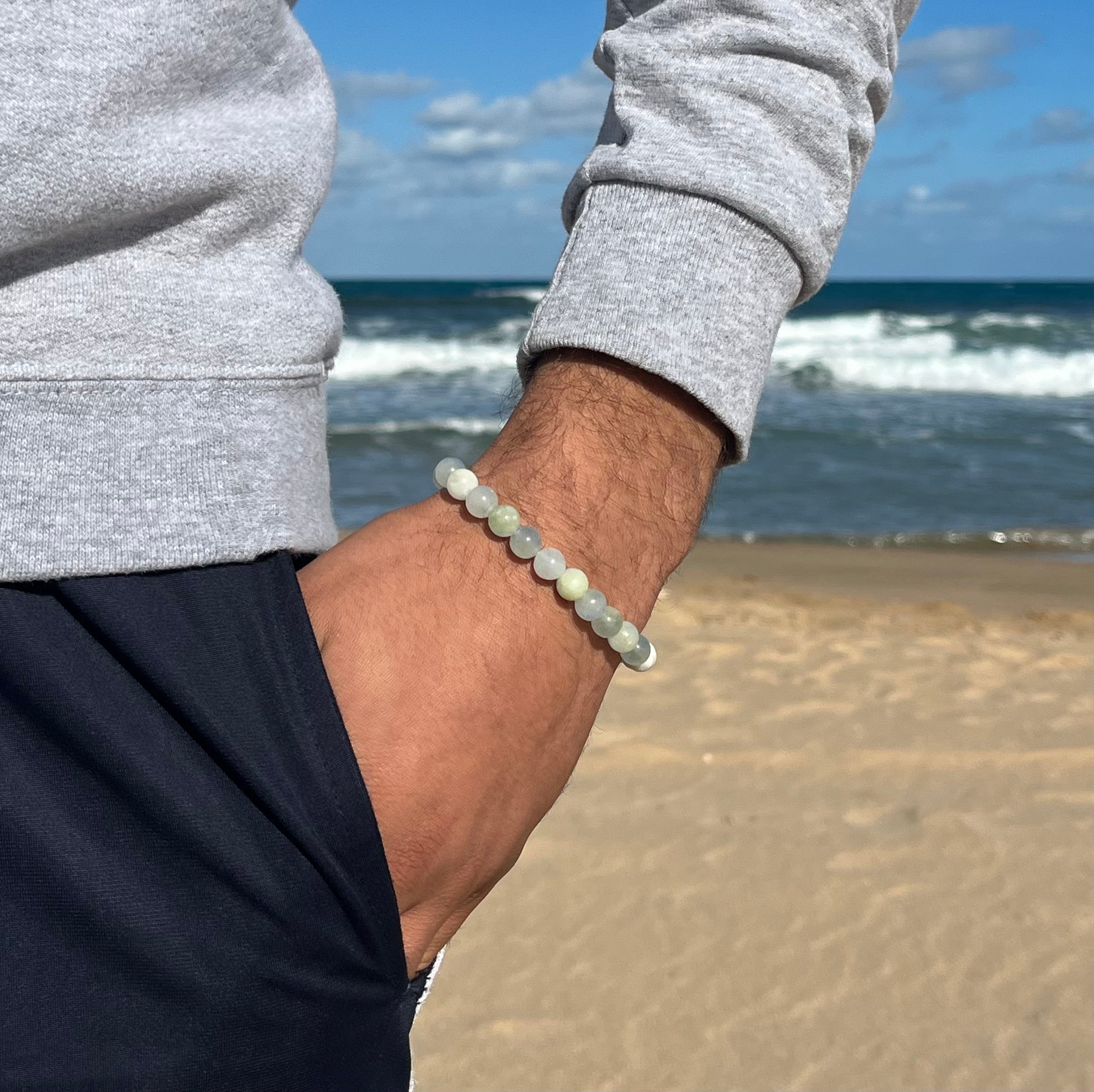 BRACELET JOIE&BONHEUR en pierres Aigue marine bleu unisexe avec pendentif et fermoir Argent 925