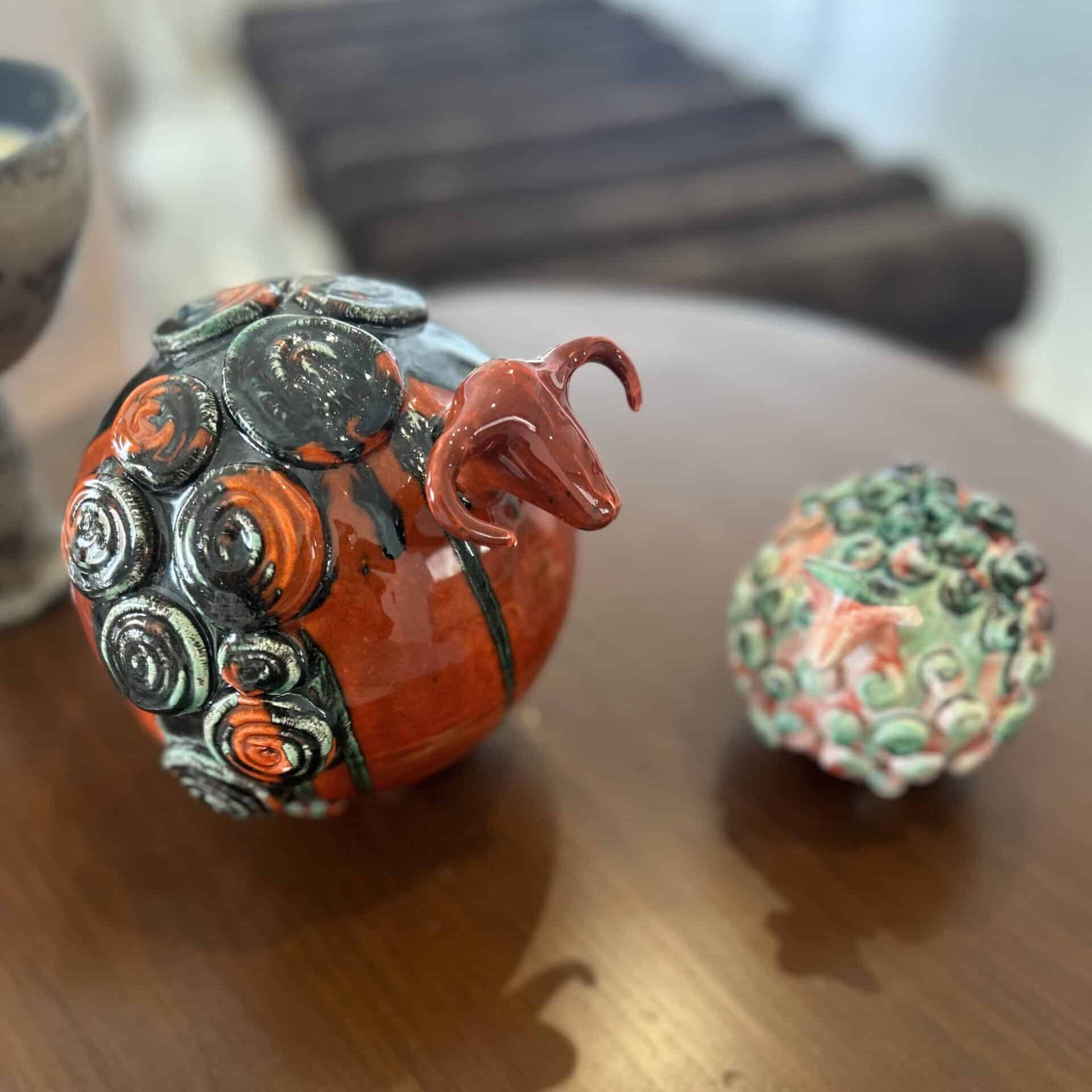 Red and Green Decorative Ceramic Sheep – Unique Handmade Piece (Large and Small Size)