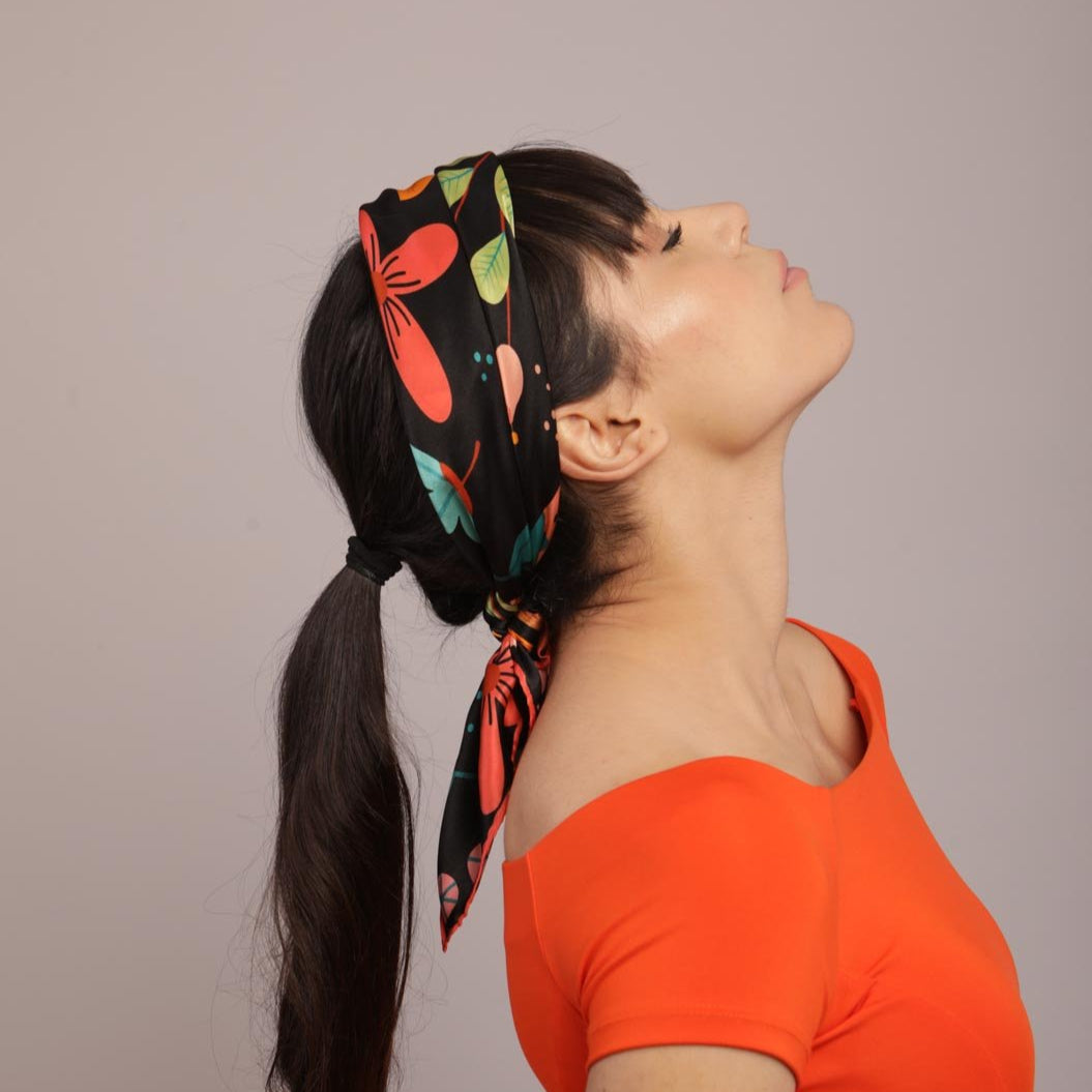 Natural silk scarf in black "Full of imagination"