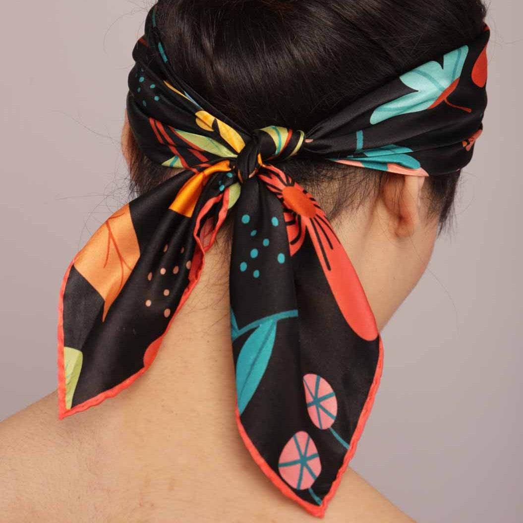 Natural silk scarf in black "Full of imagination"