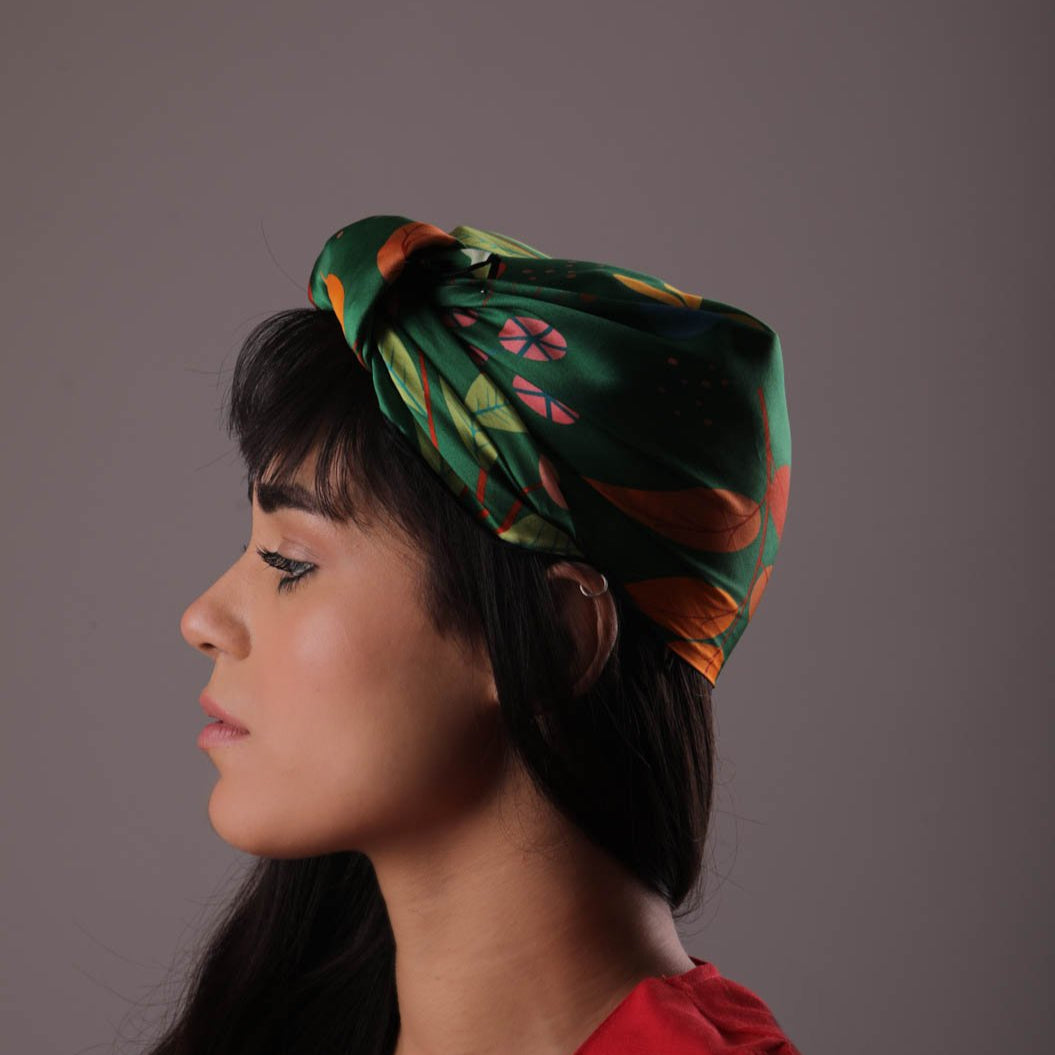 Natural silk scarf in green "Full of imagination"