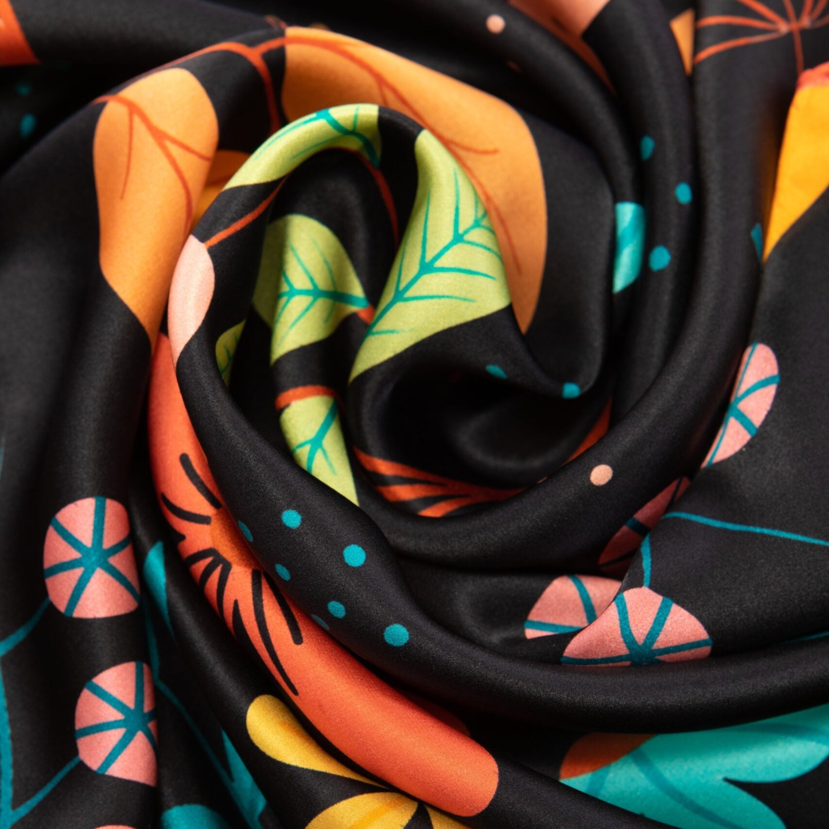 Natural silk scarf in black "Full of imagination"