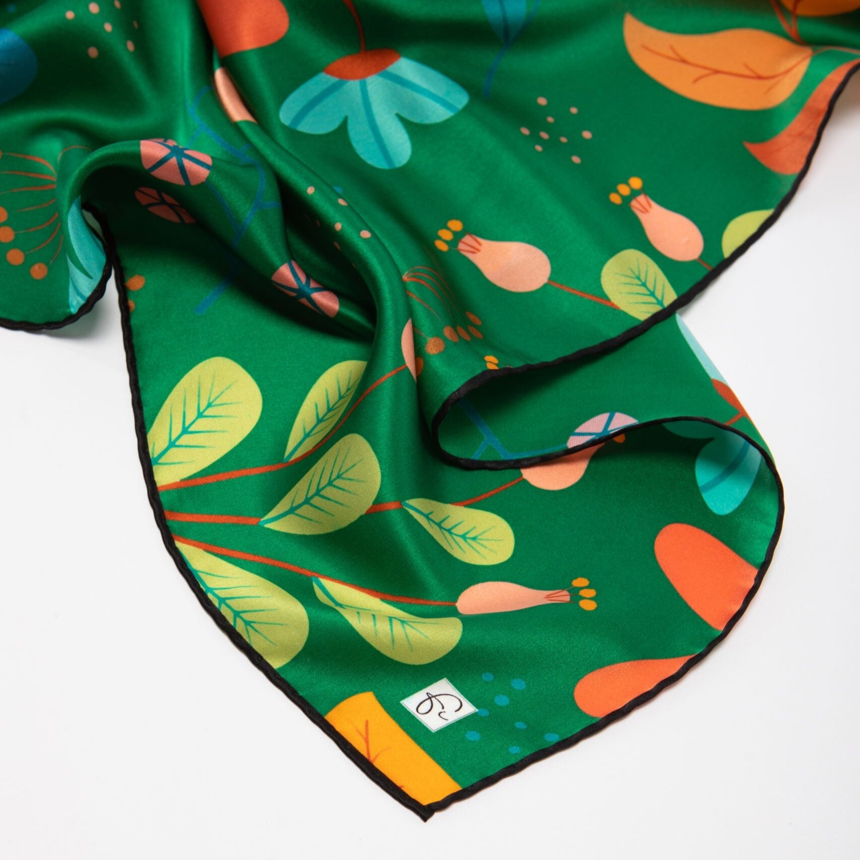 Natural silk scarf in green "Full of imagination"