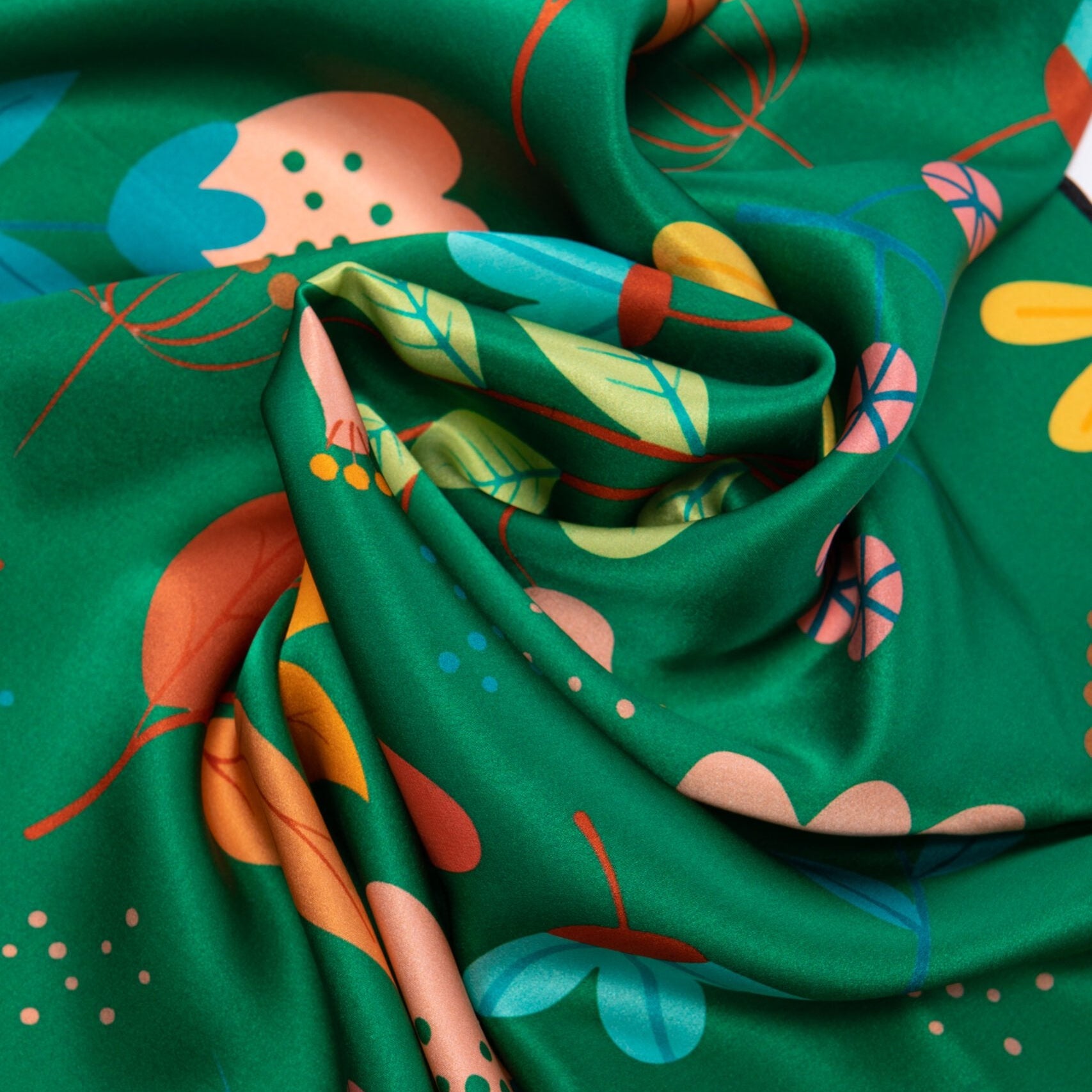Natural silk scarf in green "Full of imagination"