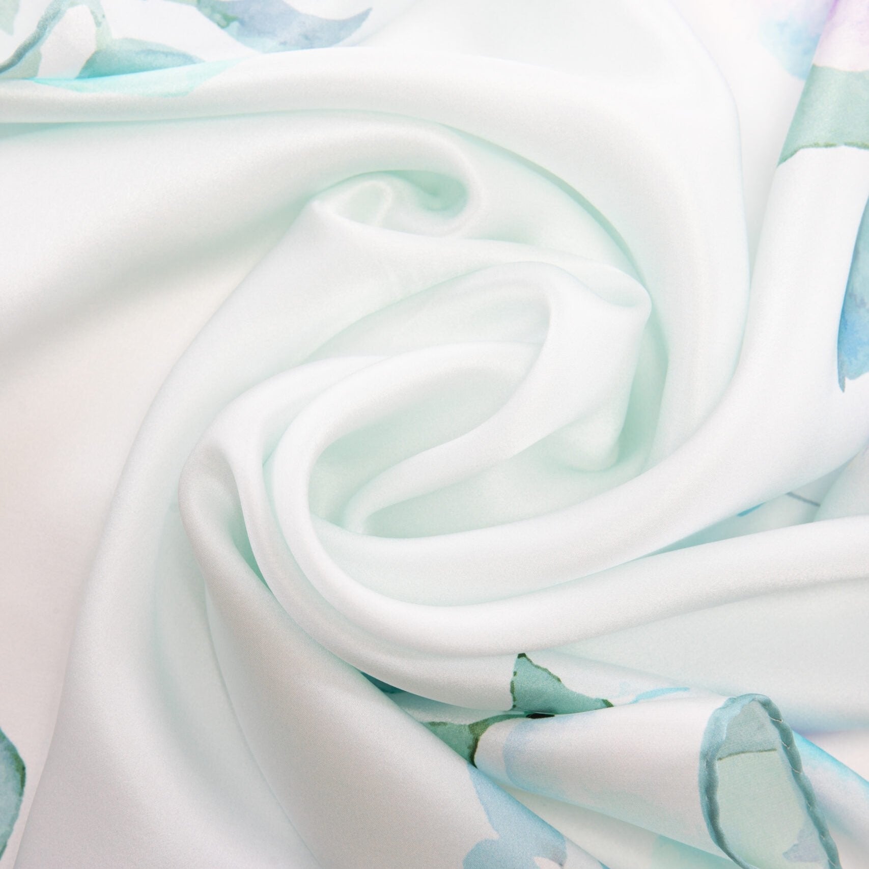 Natural silk scarf in blue and floral patterns "Fullfilled intentions"