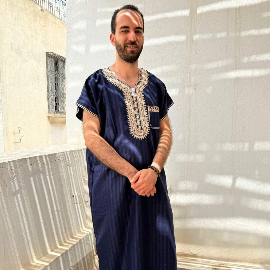 Jebba traditionnelle bleu roi avec broderie beige