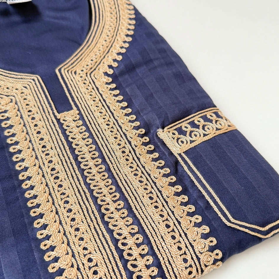 Jebba traditionnelle bleu roi avec broderie beige