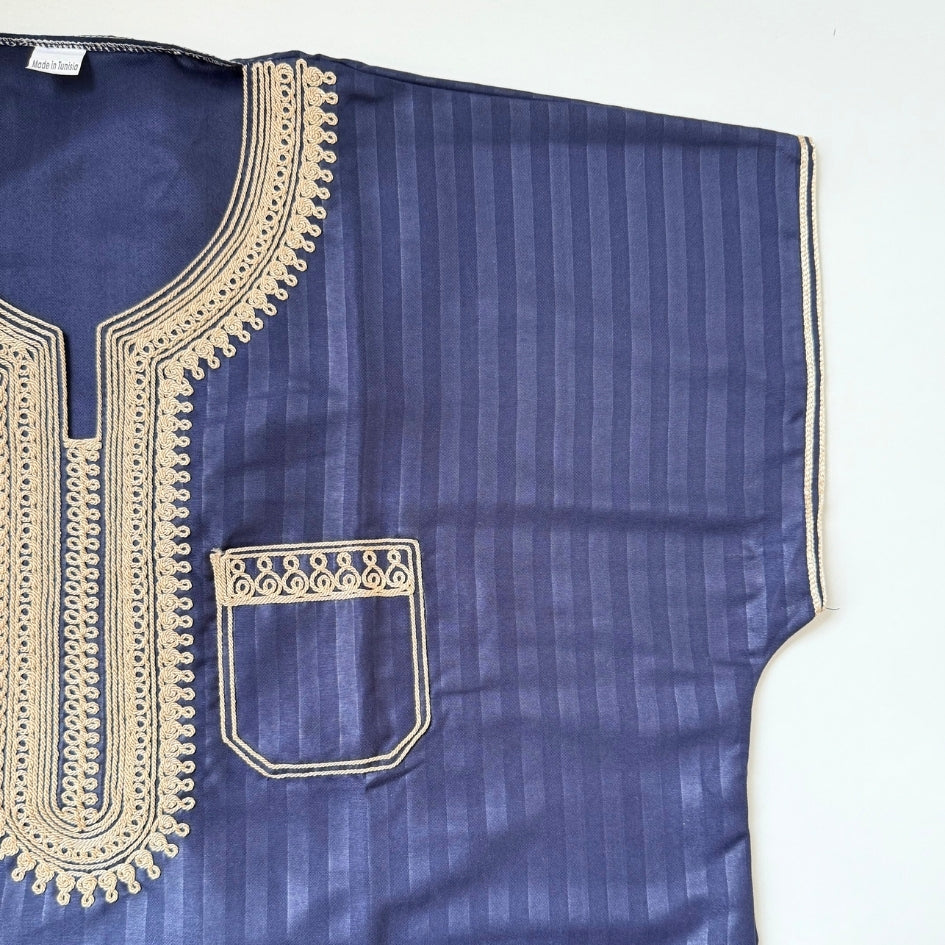 Jebba traditionnelle bleu roi avec broderie beige