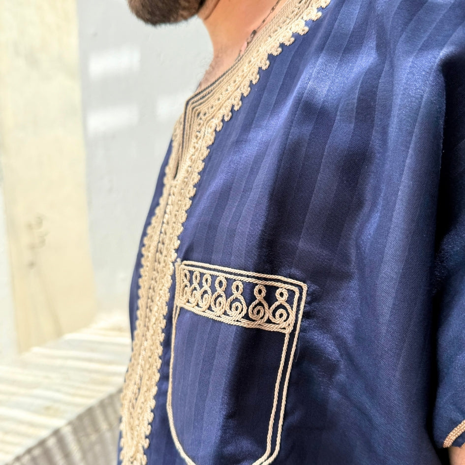 Jebba traditionnelle bleu roi avec broderie beige