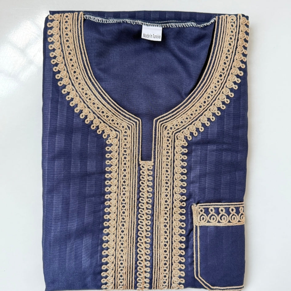 Jebba traditionnelle bleu roi avec broderie beige