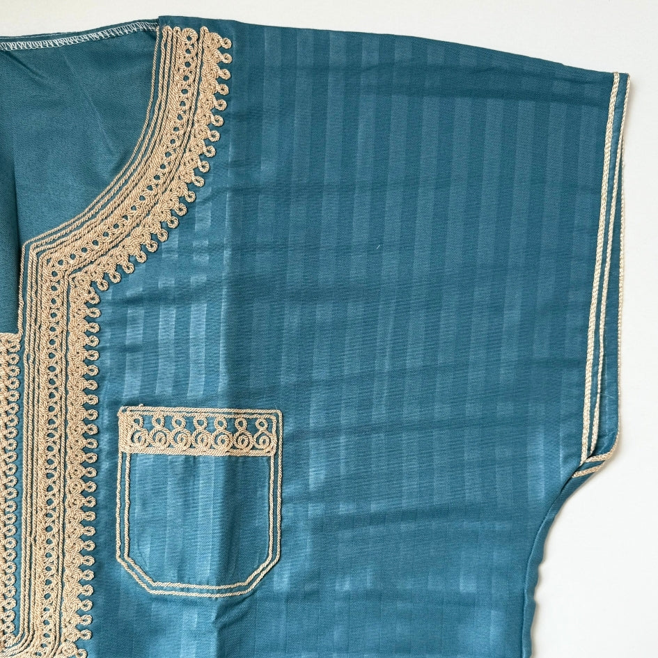 Jebba tunisienne bleu-vert brodée beige