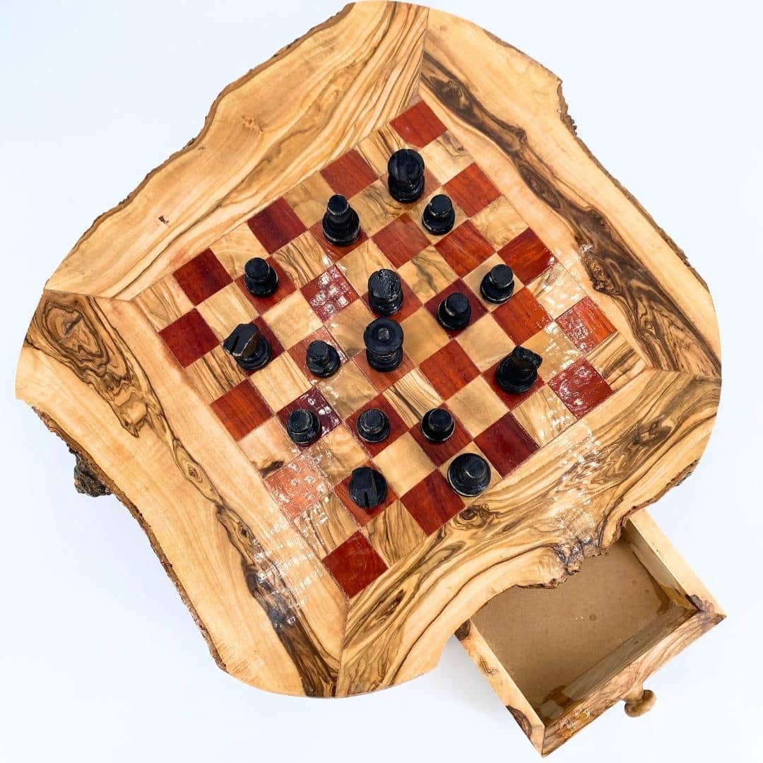 Jeu d'Échecs Moyen Rustique en Bois d'Olivier