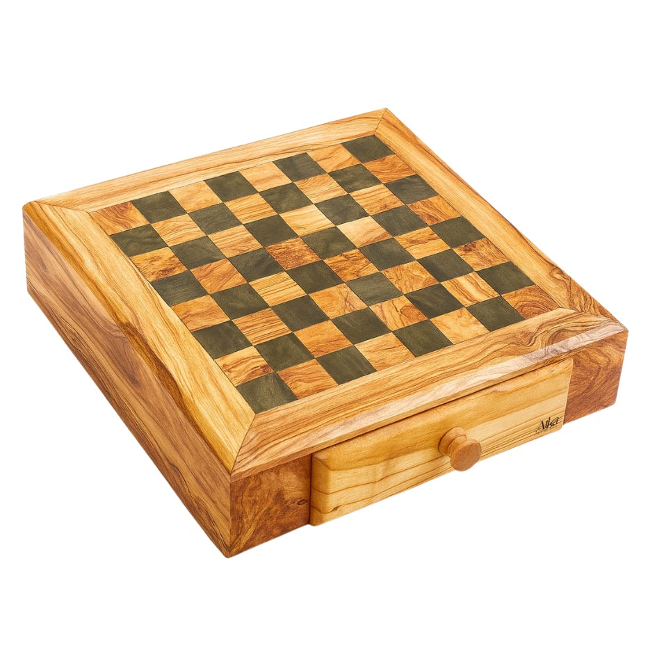 Jeu d'échecs en bois d'olivier avec tiroirs - Élégance Artisanale