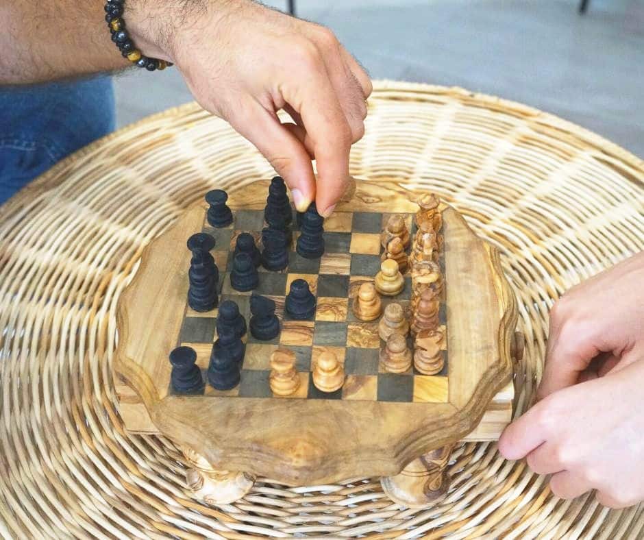 Jeux D’échec Forme Étoile En Bois D'olivier