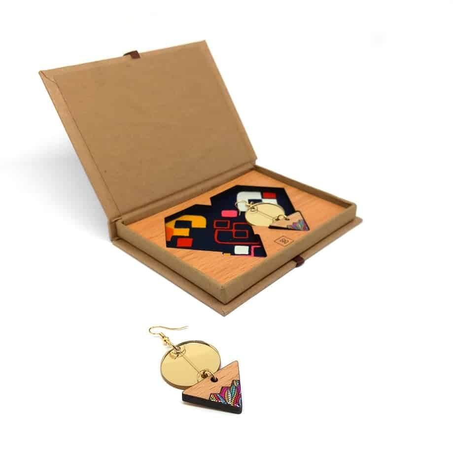 Berber earrings "Khelal Éclipsé" – Wood, Resin & Brass