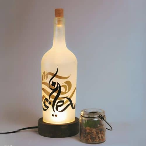 Lamp From a Reused Glass Bottle Designates Calligraphy Love