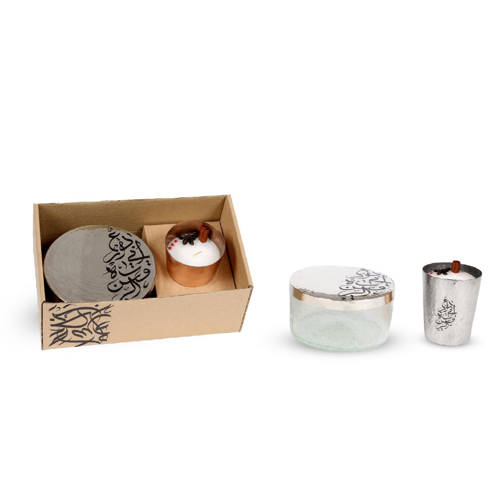 The Dream Kufia Glass Box 14.5x7 cm & Calligraphed Scented Candle 10x8 cm