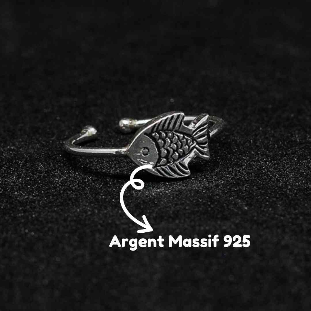 Bague Poisson En Argent, bague ajustable pour femme