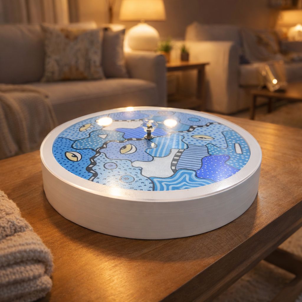 Boite en bois avec couvercle en plexi - Pièce design peinte à la main- Motifs en bleu